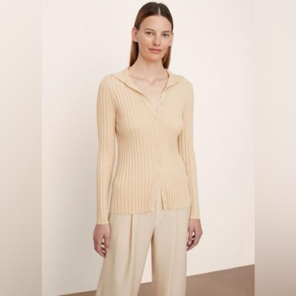NWT Vince Ribbed Button-Up Cardigan Cream Size XS